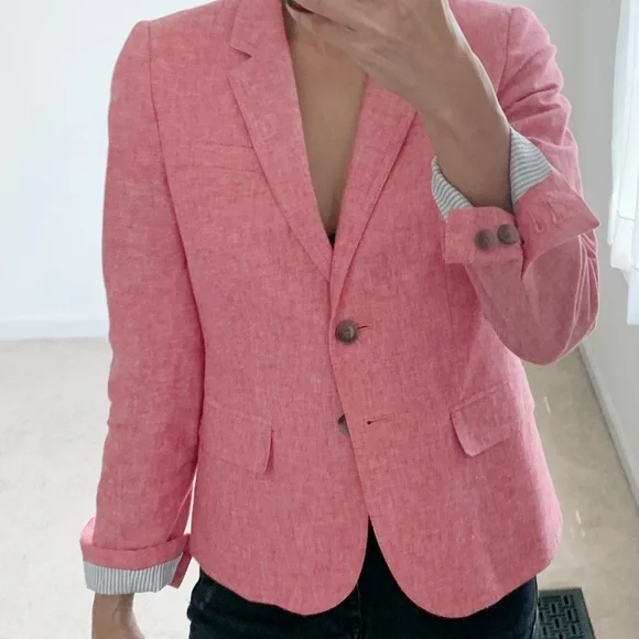 JCREW COTTON LINEN BLAZER JACKET - PINK - Picture 4 of 9